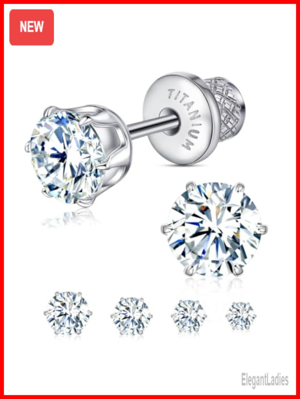 Hypoallergenic Titanium 6 Prong CZ Screw Back Stud Earrings